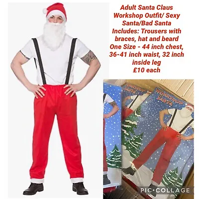 Bad Santa Christmas Mens Fancy Dress One Size Trousers Braces Hat & Beard  • £10