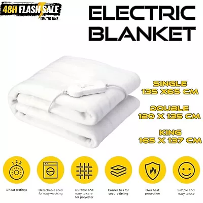 £35.99 • Buy Electric Blanket Washable Heated Fleece Under Luxury Single Double King Size Bed