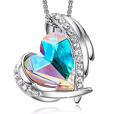 Elegant And Unique Silver Wing Heart-Shaped Ab Zircon Pendant Necklace Gift  • $0.82