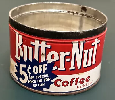 Vintage Butter-Nut Coffee Tin Can 1 Pound With Lid 5 Cents Off • $20.79