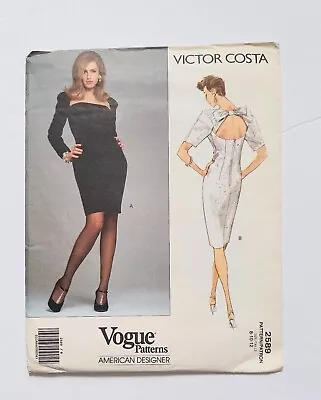 Vogue American Designer Victor Costa 2589 Open Back Dress Size 8 / 12 Uncut 1990 • $22.49