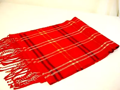 CEJON Red Tartan Plaid SCARF Fringe Made In Italy 60 X11.5  Soft Acrylic FrShip • $9.99