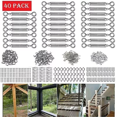 Cable Railing Kit 1/8 Stainless Steel Turnbuckle Hardware Metal/Wood Posts Wire • $143.99