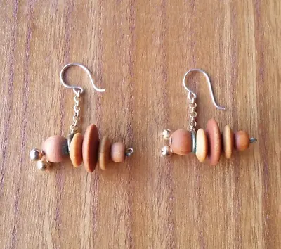 Aarikka VTG Finland Wooden Brown Bug Earrings • $18