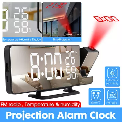 $29.73 • Buy LED Digital Alarm Clock Projection FM Radio Time Temperature Projector Snooze AU