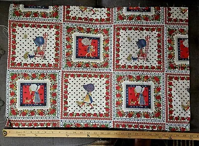 $20 • Buy Vtg Holly Hobbie Fabric - 6 Little Blocks W Roses & Cat 18x26  Great For Quilts!