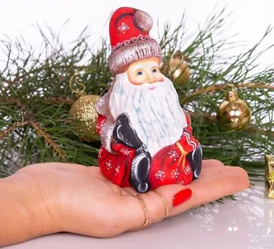 Wooden Carved Santa Claus Figurine 5  Russian Santa Ded Moroz MADE IN UKRAINE • £33.75