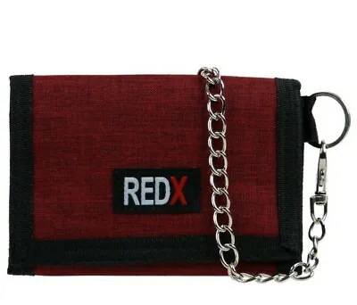 RED-X Mens Boys Canvas Tri-Fold Chain Sports Wallet Red • £6.40