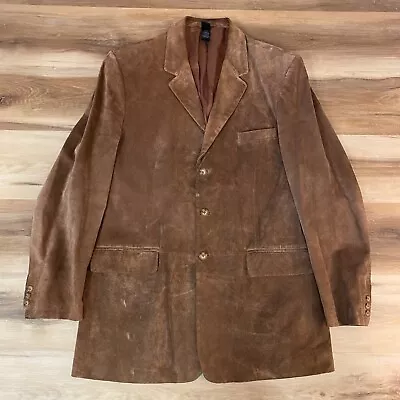 Claiborne Blazer Mens 44L Brown Suede Leather 3 Button Jacket Lined Coat • $59.99