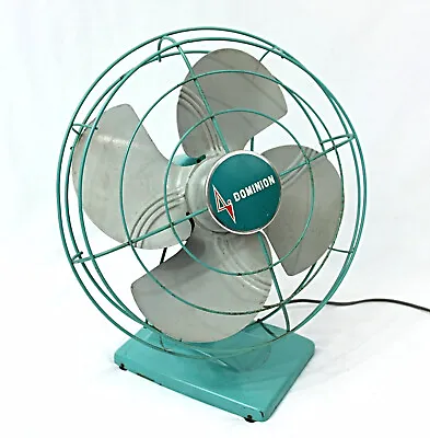 Vintage Dominion Aqua Teal Metal Desktop 4 Blade 2 Speed Cage Fan 1950s Working • $41.95