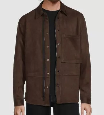 $199 Karl Lagerfeld Paris Men Brown Faux Suede Shacket Shirt Jacket Size S • $63.98