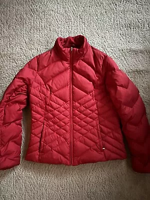 EDDIE BAUER Women’s LT Large Tall Goose Down Jacket Red Puffer EUC • $29.96