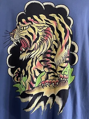 Ed Hardy Mens XXL Christian Audigier Blue Long Sleeve Tiger Tattoo T-Shirt New • $63.47