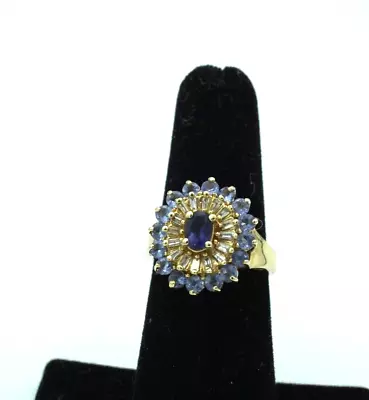 Lovely Solid 14K Yellow Gold Ring Lavender Tanzanite Diamonds & Amethyst Sz 6 • £141.91