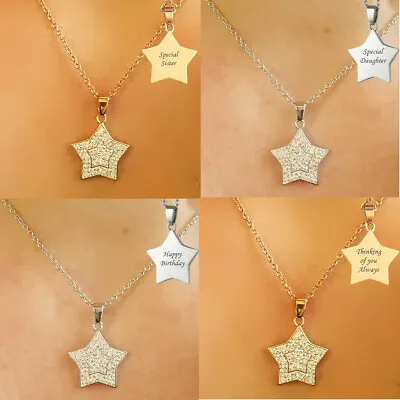 Personalised Star Necklaces For Women Rose Gold Silver Engraved High Quality • £20.99