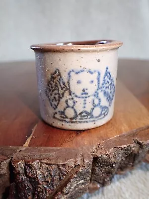 Miniature Pottery Stoneware Crock Folk Art Bear W/ Flags • $18.95