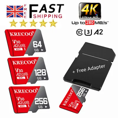 Micro SD Memory Card Class 10 U3 A2 64GB 128GB 256GB 512GB 1TB + Free Adapter • £16.19