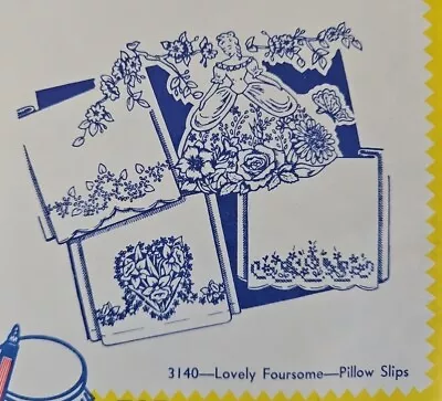 Aunt Martha's Hot Iron Embroidery Transfers LOVELY FOURSOME Pillow Slips 3140 • $1.95