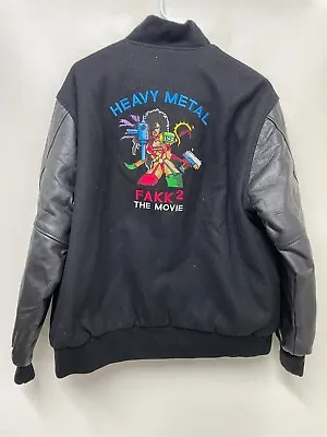 Heavy Metal FAKK2 The Movie Mens L Jacket VTG Black Leather Sleeve Varsity • $299.95