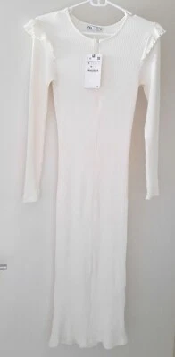 $29 • Buy Zara White Ribbed Knit Sweater Midi Bodycon Dress Size S NWT