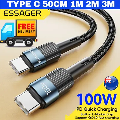 $7.45 • Buy 100W 1M 2M 3M 50cm 5A TYPE C TO TYPE C CABLE TO USB C FAST CHARGING CHARGER CORD