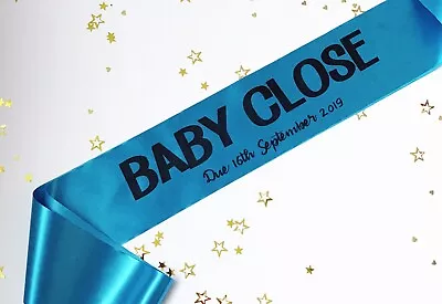 Personalised Baby Shower Sash Add Name & Due Date Turquoise Blue Gift Boy • £4.95