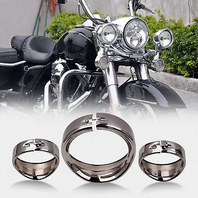 Metal 7  Headlight 4.5  Passing Fog Lamp Trim Ring Bezel Visor Cover For Harley • $46.99