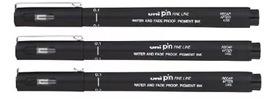 3 X UNI PIN DRAWING PEN FINELINER ULTRA FINE LINE MARKER - BLACK 0.2 Line Width • £6.45