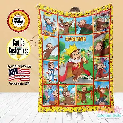 Custom Curious George Monkey Blanket Personalized Fleece Blanket  Customized B • $69.99