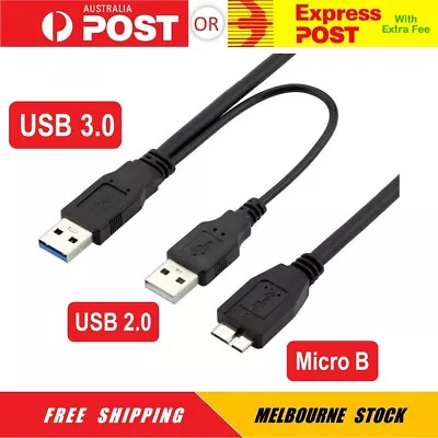 USB 3.0 Y Cable Micro Type B Male To Standard Type A Male Dual USB Power Supply • $6.95