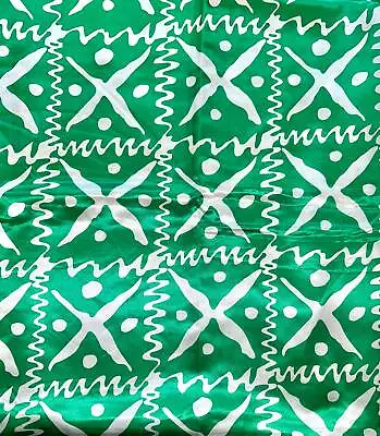 African Print Satin Fabric- Green White  Naija To The Max  Yard Or Wholesale • $30.32