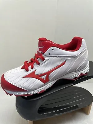 W- 7 Mizuno 9-Spike Advanced Sweep 3 Metal Softball Cleats White Red NEW No Box • $26.89