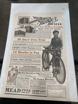 Mead Cycle Company Ranger Bicycle 1921 Print Ad American Boy Orange Factory • $19.99