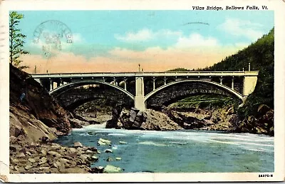 Vilas Bridge Bellows Falls Vermont Scenic River Landscape WB Cancel WOB Postcard • $7.99