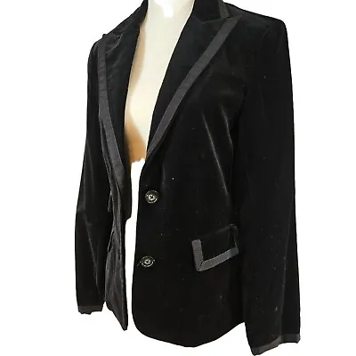 New GEORGE ME Velvet Blazer Jacket Size 4 Black Cotton Tuxedo Stye By Mark Eisen • $32.95