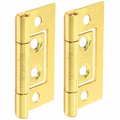 2 X Small 40mm Brass Flush Hinges FLAT FITTING Cupboard Door Pair Louvre Hurl • £3.69