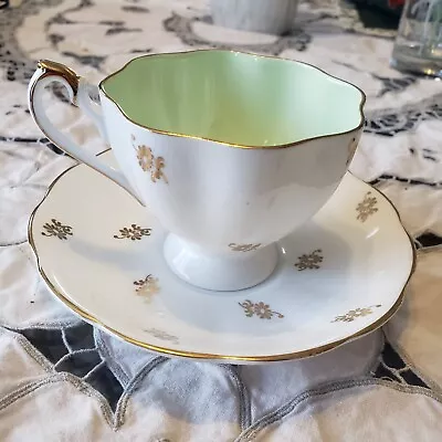 Queen Anne England UK Teacup And Saucer Fine Bone China 5365 Light Green • $18