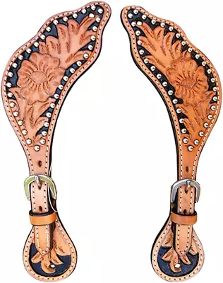 Western Leather Spur Straps Hand Floral Tan Hand Paint | Spur Straps | • $40.96