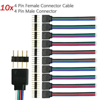 20/40PCS 4PIN Male/Female Connector Wire Cable For 5050 3528 RGB LED Strip Light • $6.89