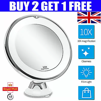 10X Magnifying Mirror With LED Lights Make Up Shaving Illuminated Cosmetic UK • £8.98