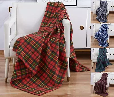 £13.99 • Buy Soft Warm Check Fleece Blanket Single Double King Tartan Sofa Throw Bed Travel