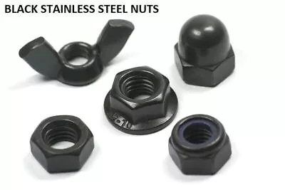 Black Stainless Steel Nuts Dome Wing Cap Nyloc Full Thin Flange M3 M4 M5 M6 M8  • £0.99
