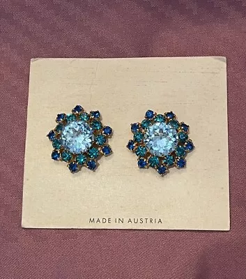 Vintage Mid Century Austrian Crystal Rhinestone Earrings On Original Card • $16