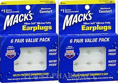 Mack's CLEAR Swim Ear Plugs Waterproof Moldable Silicone 6 PR ( 2 Pack ) • $14.89