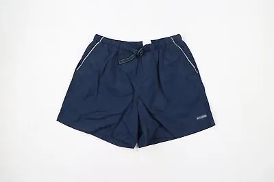 Vintage Columbia Mens Large Spell Out Box Logo Belted Lined Hiking Shorts Navy • $33.96