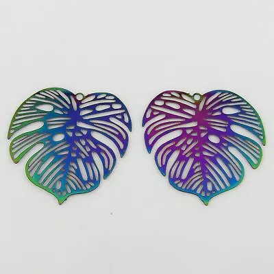 Bulk 6pce Laser Cut Monstera Leaf Charm Pendant Earring Component SSteel 26x26mm • $7.95