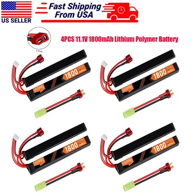 4PCS 11.1V 1800mAh 30C Airsoft Hobby Stick LiPo Battery Mini Tamiya Plug Airsoft • $66.99