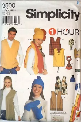 Simplicity Pattern 9500 Misses' Men's Vests Accessories & Hats Size S-M-L • $5