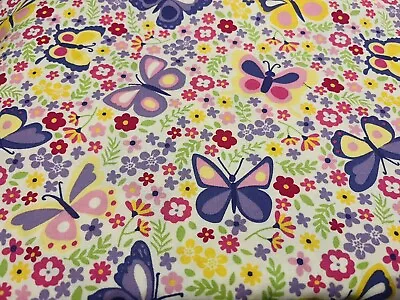 Butterfly And Flowers Monarch Purple Pink Butterflies Cotton Fabric BTY 36”x 44” • $12.99