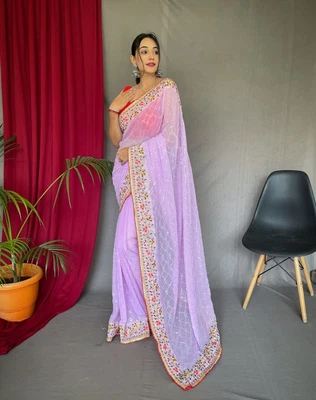 $82.27 • Buy Bollywood Saree Indian Wedding Party Wear Heavy Sequence Border Work Sari Blouse